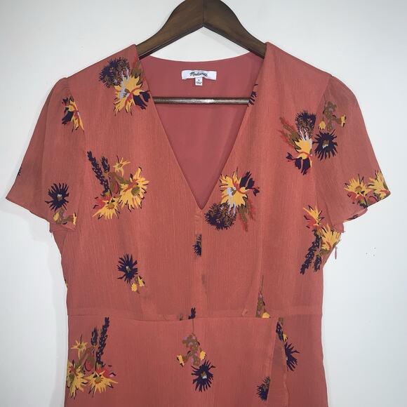 Madewell Posy Cactus Flower Wrap Dress In Spiced Rose Size 4 Short Sleeve - Picture 2 of 12